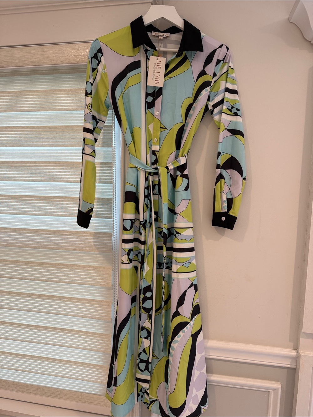 Abstract Print Dress with Belt